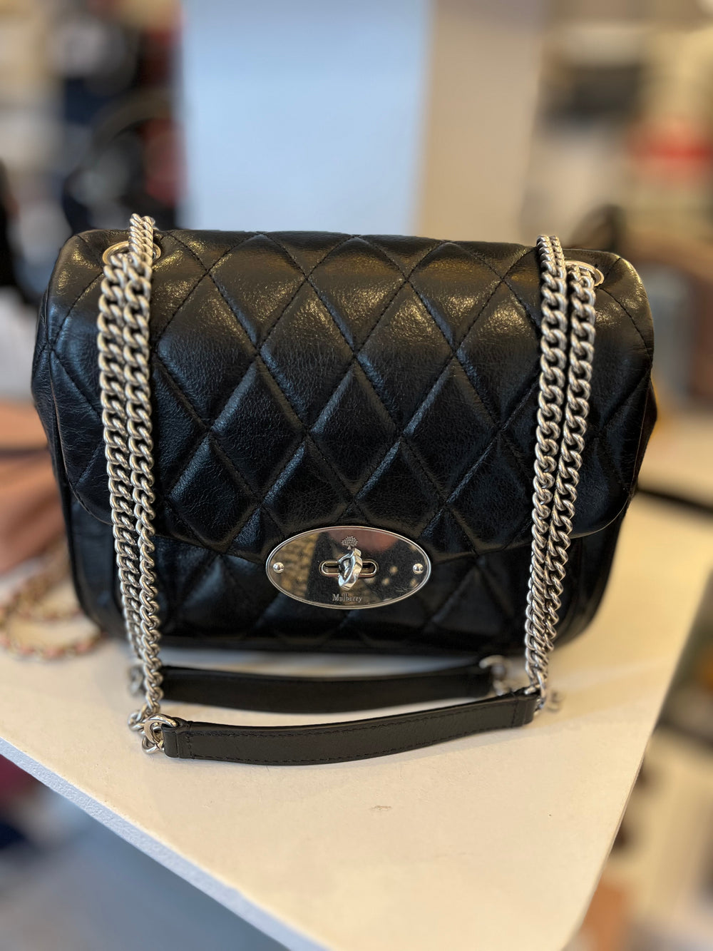Pre Loved Mulberry Quilted Darley in Black Leather