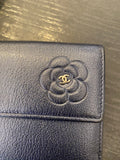 Pre Loved Chanel Blue Iridescent Leather Purse with Camellia - Excellent