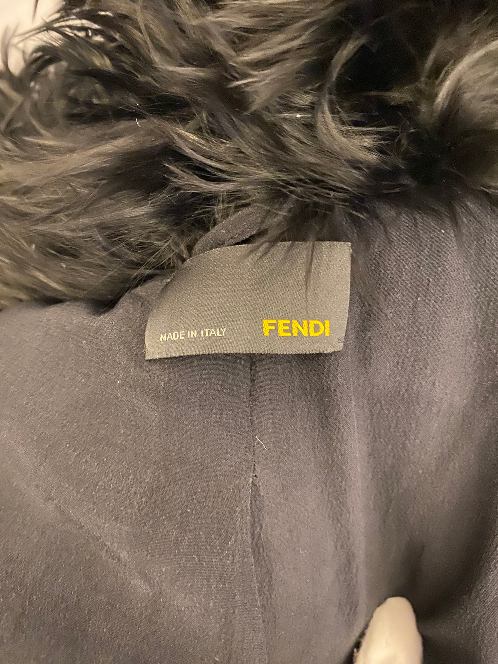 Pre Loved Fendi Black Boucle Mohair Coat With Fur Collar size40 uk8