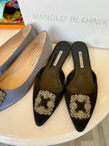 Pre Loved Manolo Blahnik Black Satin Mules UK 6