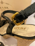 Pre Loved Prada Black Patent Leather Cork Platform Sandals UK 5.5