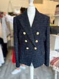 Pre Loved Balmain Double Breasted Dark Navy Boucle Blazer size 42 fits UK 12-14