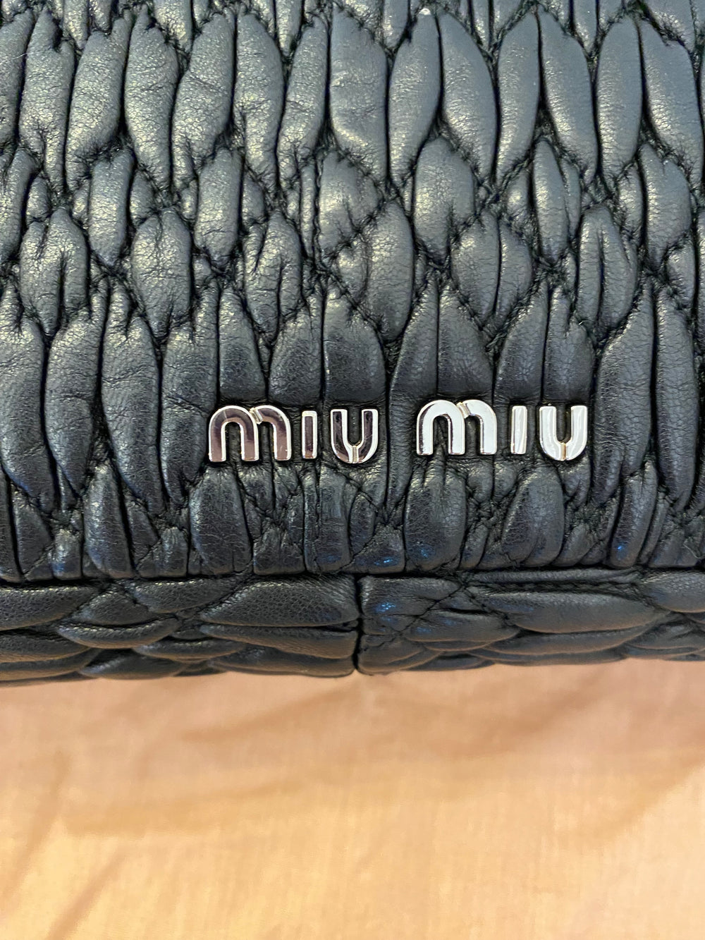 Pre Loved Miu Miu Black Matalasse Leather Crystal Cloque Flap Shoulder Bag