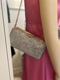 Pre Loved Jimmy Choo Champagne Glitter Clutch Bag - excellent