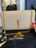 Pre Loved Saint Laurent Medium Kate Crossbody Bag in Beige with Gold Tone Hardware (excellent)