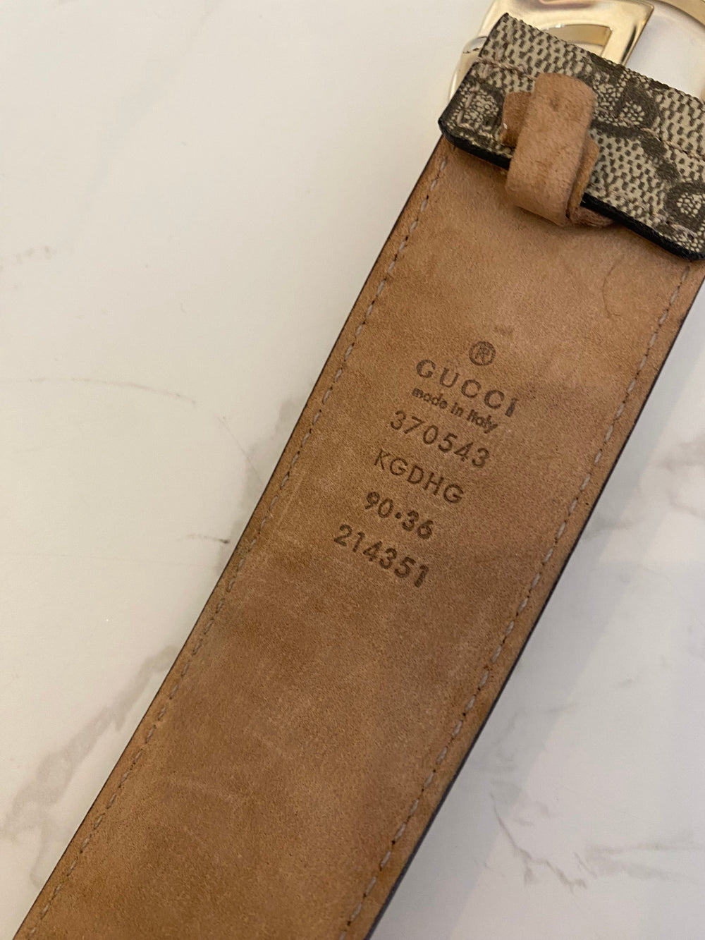 Pre Loved Gucci GG Leather Belt with Pale Gold GG Buckle Size 90cm
