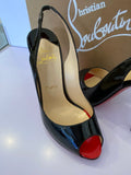 Pre Loved Christian Louboutin Flo Sling 120 Black Patent UK4