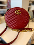 Pre Loved Gucci GG Marmont Matelasse Round Shoulder/Crossbody in Deep Red