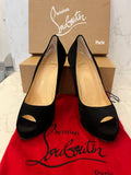 Pre Loved Christian Louboutin Very Conic 120 Black Suede Peeptoe Heels Size UK 6 (New)
