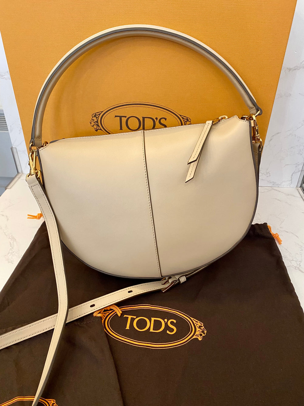 Pre loved Tod's T Case Hobo Shoulder Bag Natural Leather (excellent)
