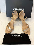 Pre Loved Chanel Beige Leather & Silver Ankle Straps UK 3