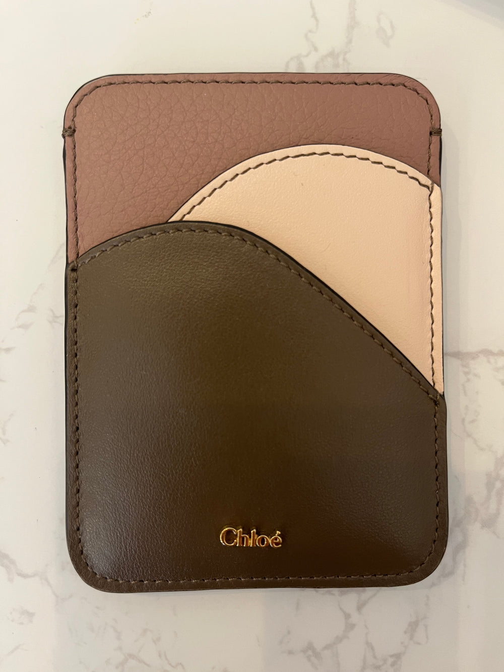 Pre Loved Chloe Walden Leather Card Holder Wallet - Pink/Brown/Nude - Five card inserts (New)
