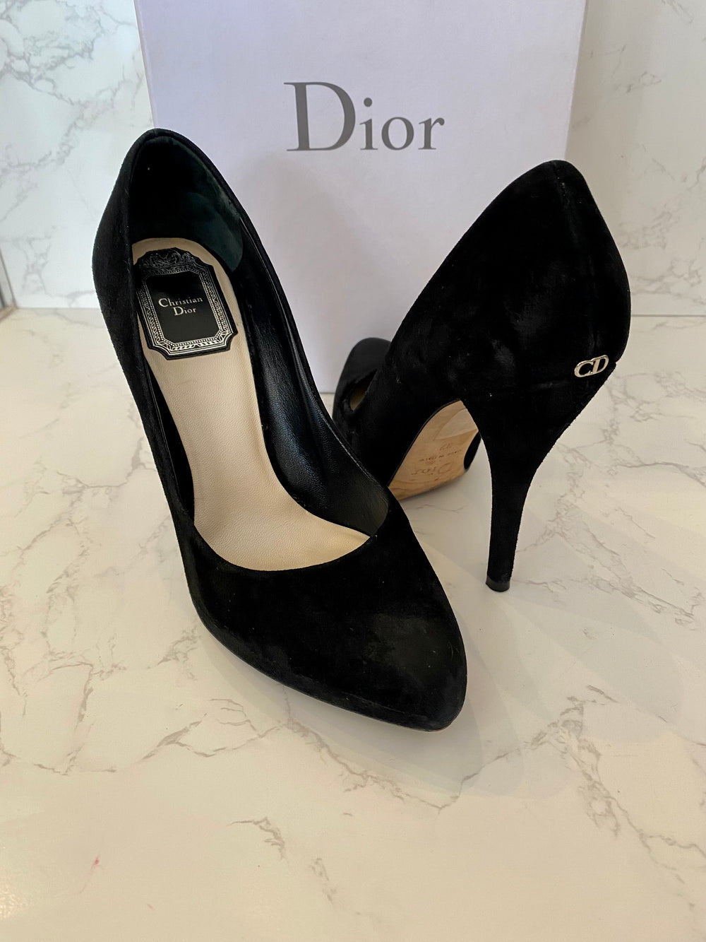 Pre Loved Christian Dior Miss Dior Black Suede Heels UK 4