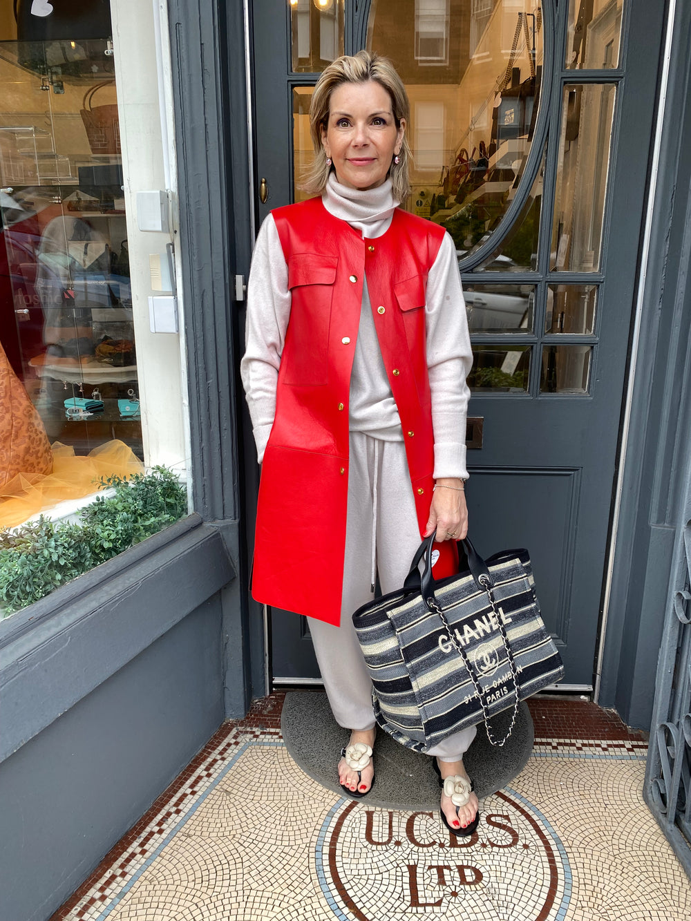 Pre Loved Marni Red Leather Dress/Gilet FR38  UK10