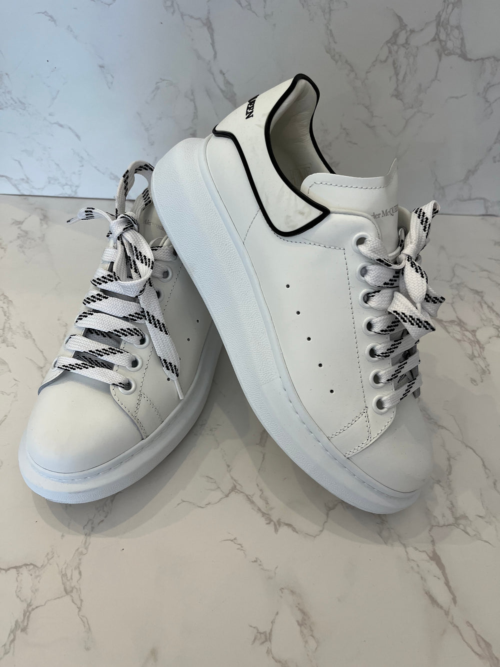 Pre Loved Alexander McQueen Oversized White Trainers with Black Accents UK 6.5