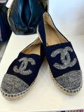 Pre Loved Chanel Navy & Grey Espadrilles size U.K. 4