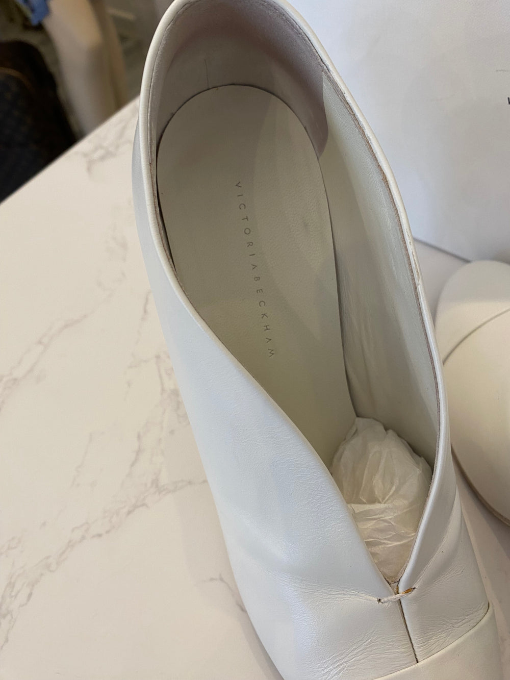 Pre Loved Victoria Beckham White Leather Heels UK 6.5