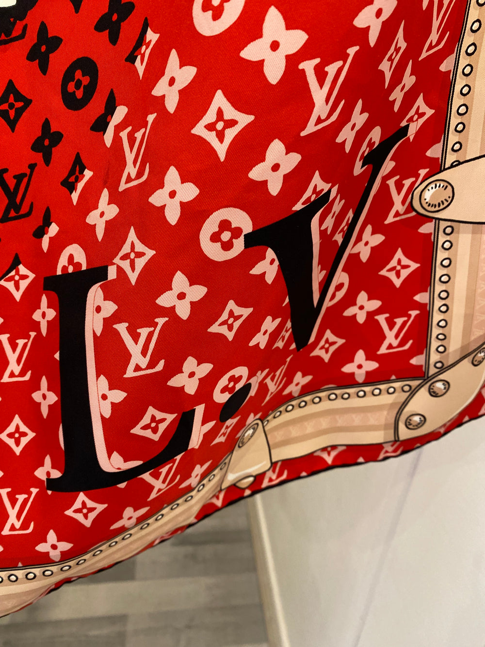 Pre Loved Louis Vuitton Red Cali Animal Print Silk Scarf