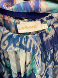 Pre Loved Zimmerman Glassy Ruffle Sleeveless Cotton & Silk Blue Dress Size 2 UK 12