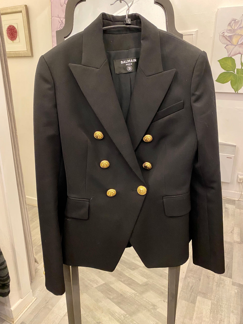 Pre Loved Balmain Double Breasted Black Wool Blazer UK 10 (excellent)