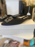 Pre Loved Manolo Blahnik Black Satin Mules UK 6