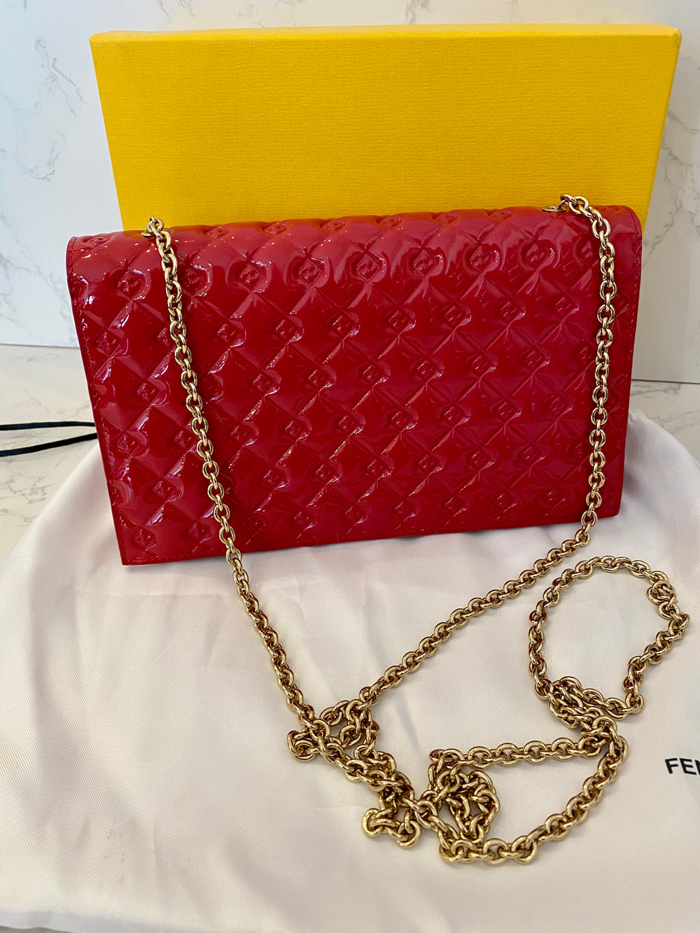 Pre Loved Fendi Patent Magenta Wallet on Chain (as new)