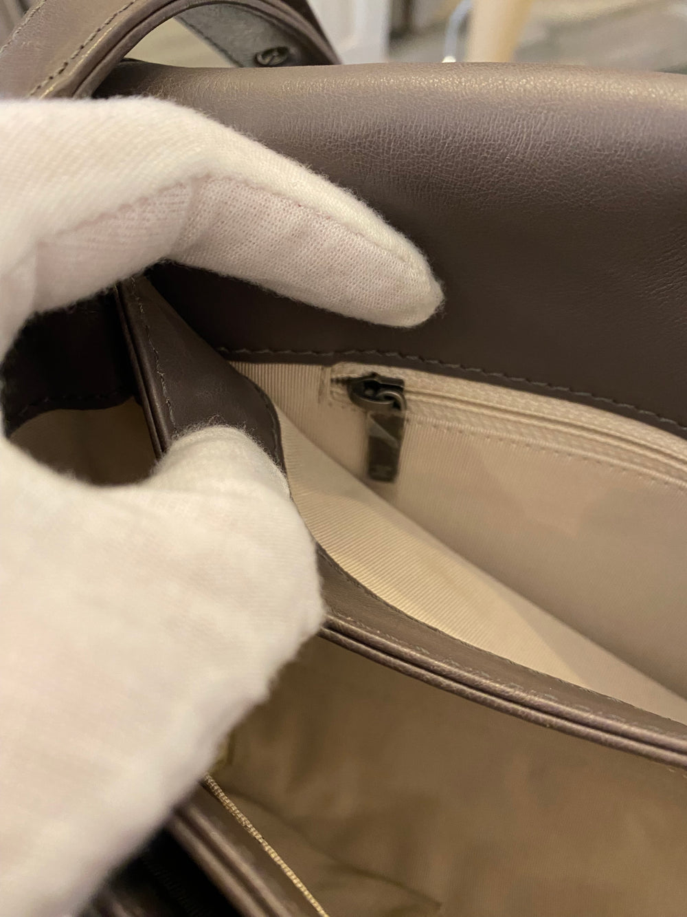 Pre Loved Chanel Medium Reverso Boy Bag in Grey Calf Leather