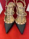 Pre loved Valentino Garavani Black & Beige Rock Stud Heels uk3.5