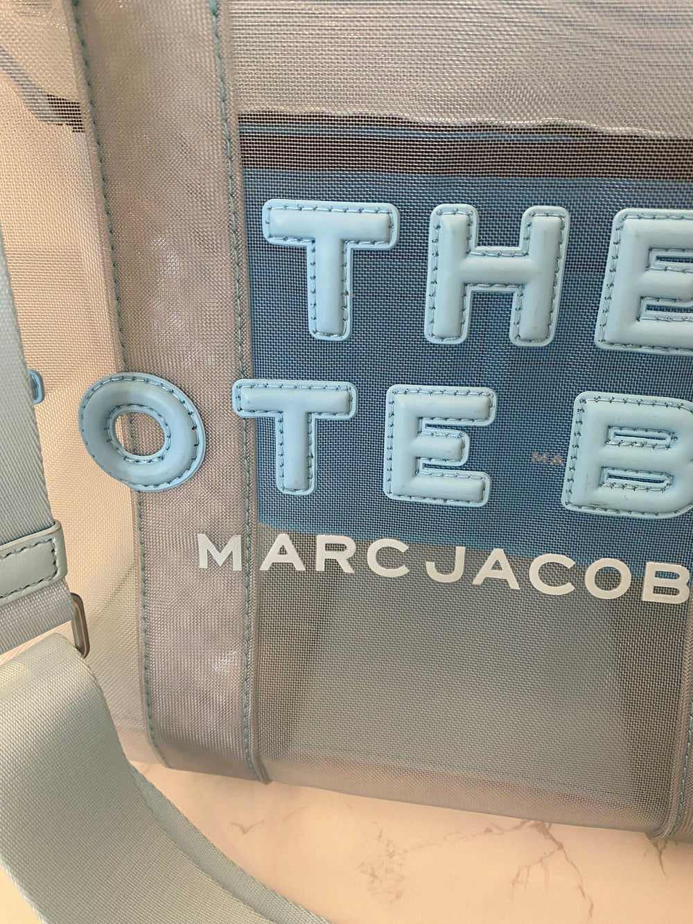 Pre Loved Marc Jacobs The Tote Bag Mesh Aqua Blue