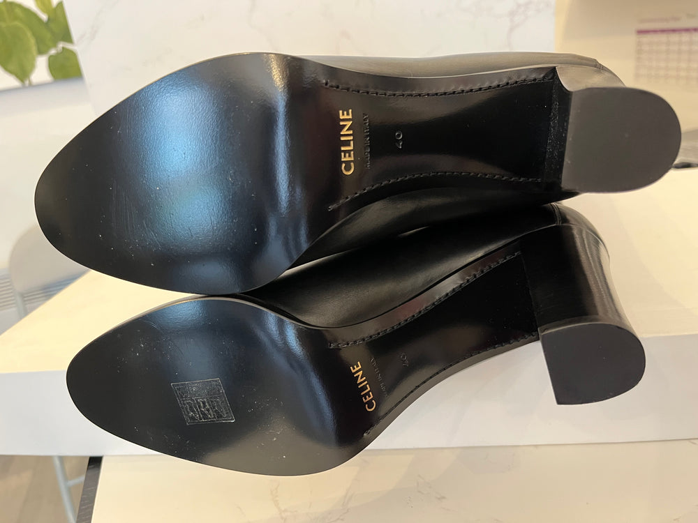 Pre Loved Celine Claude Long Black Leather Triomphe Boots UK 7 (new)