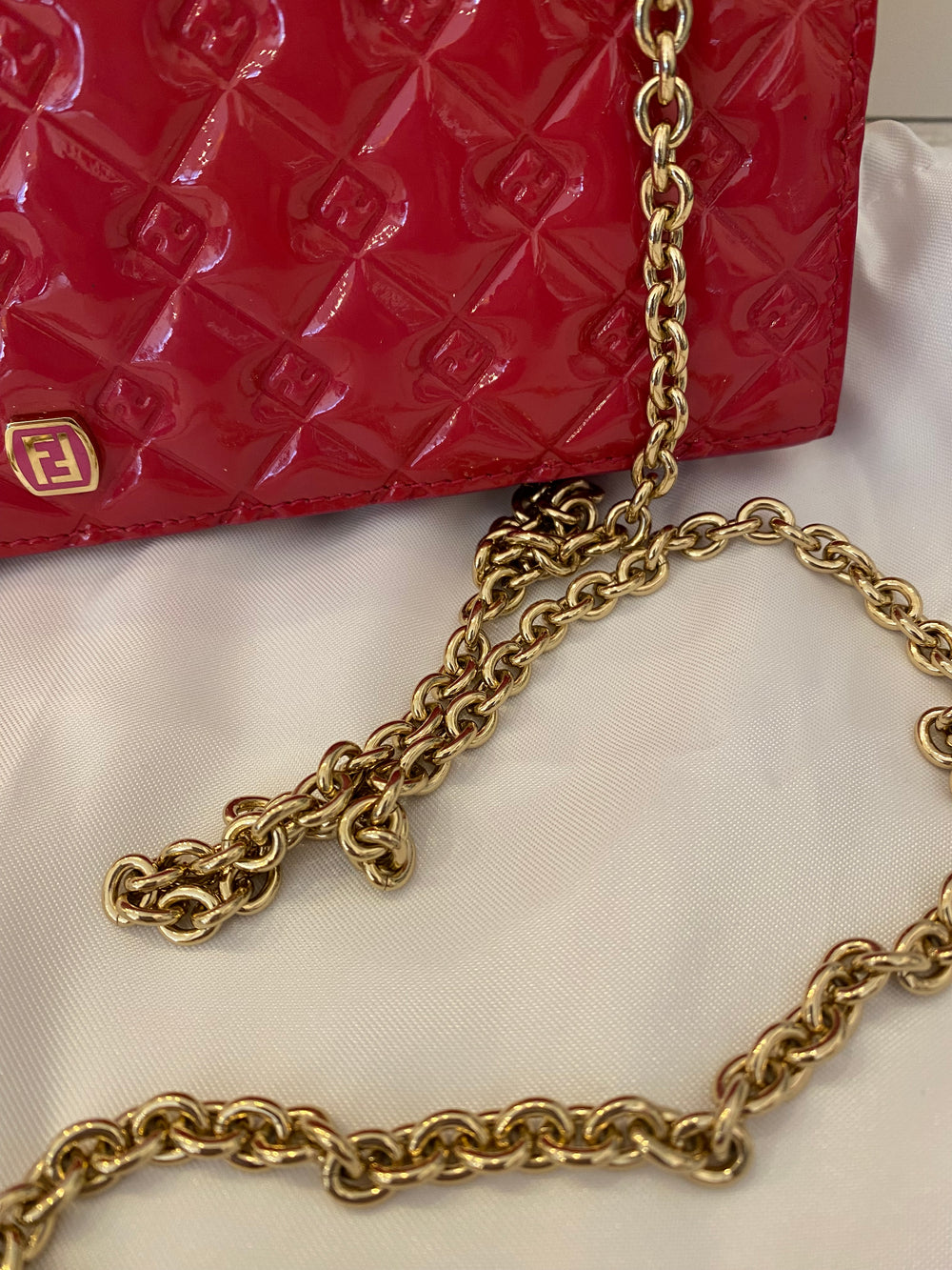 Pre Loved Fendi Patent Magenta Wallet on Chain (as new)