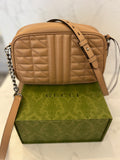 Pre Loved Gucci GG Marmont Matelasse Chain Shoulder/Crossbody Camera Bag in Biscuit