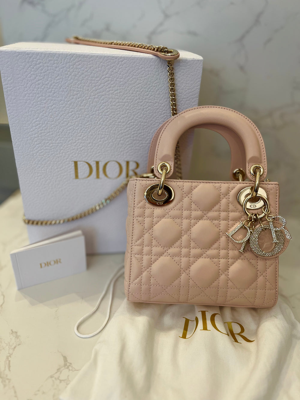 Pre Loved Lady Dior Mini Handbag in Powder Pink with Diamantés (new)