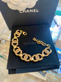 Pre Loved Chanel Gold Tone &  Crystal CC Bracelet - Excellent