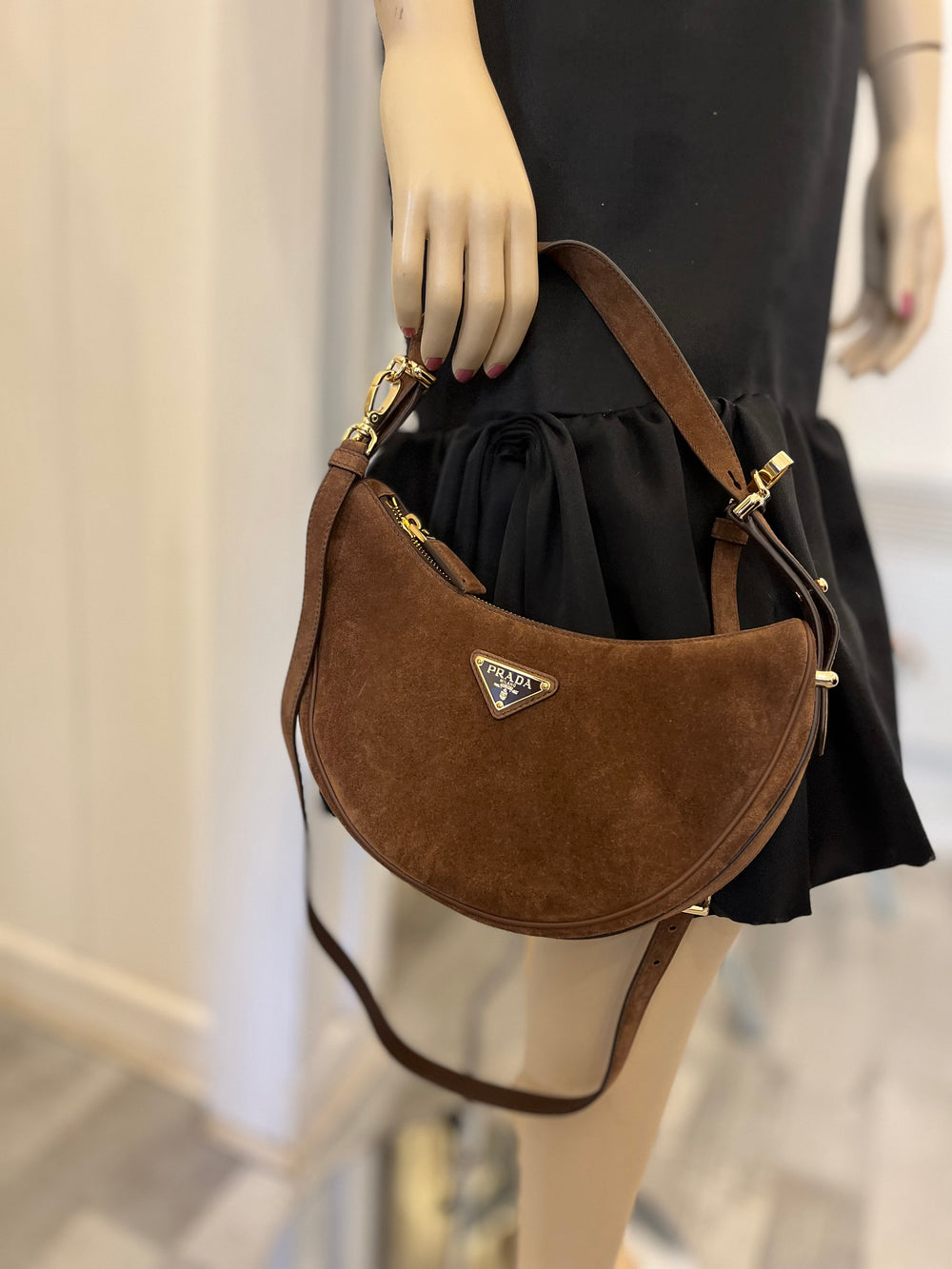 Pre Loved Prada Arque Brown Suede Bag (pristine)
