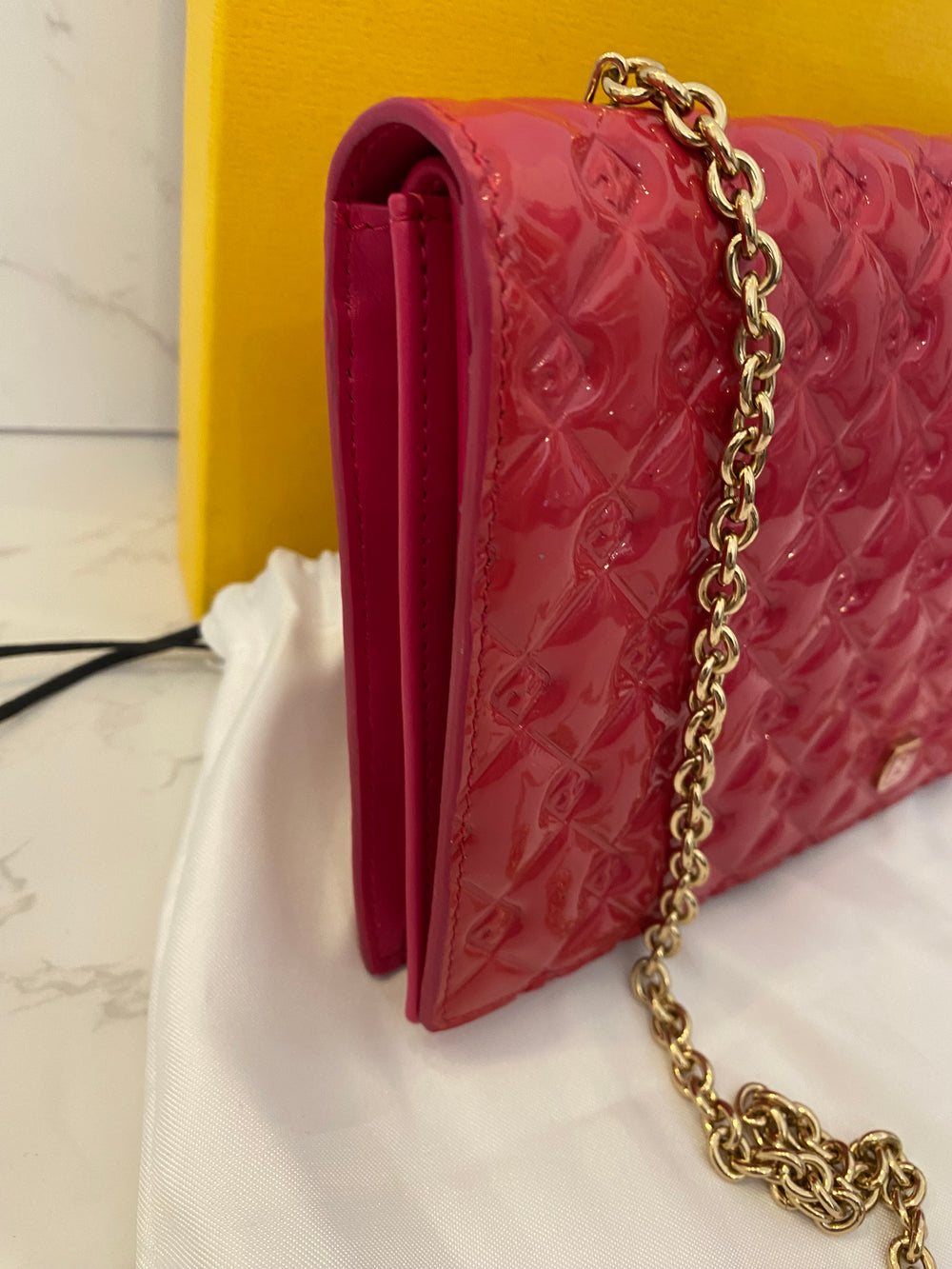 Pre Loved Fendi Patent Magenta Wallet on Chain (as new)