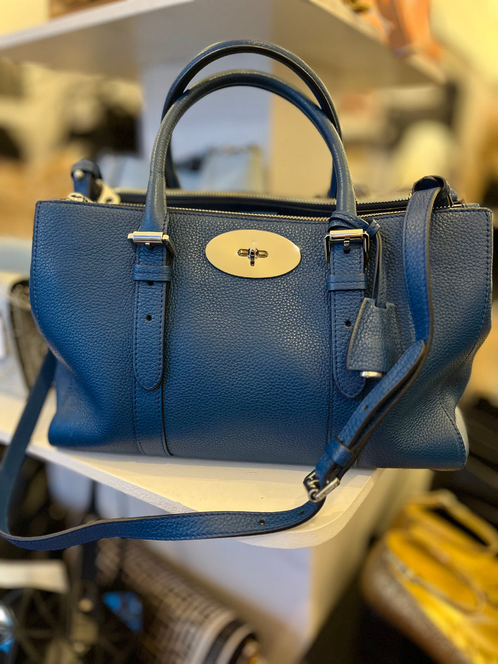 Pre Loved Mulberry Double Zipped Bayswater in Blue