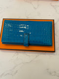 Pre Loved Hermes Bearn Wallet in Exotic Leather in Soufflé Blue (pristine unused)