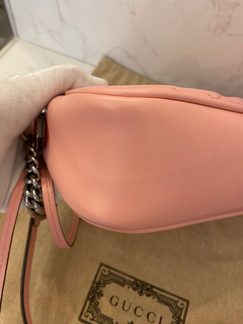 Pre Loved Gucci GG Marmont Matelasse Shoulder/Crossbody in Wild Rose (excellent)