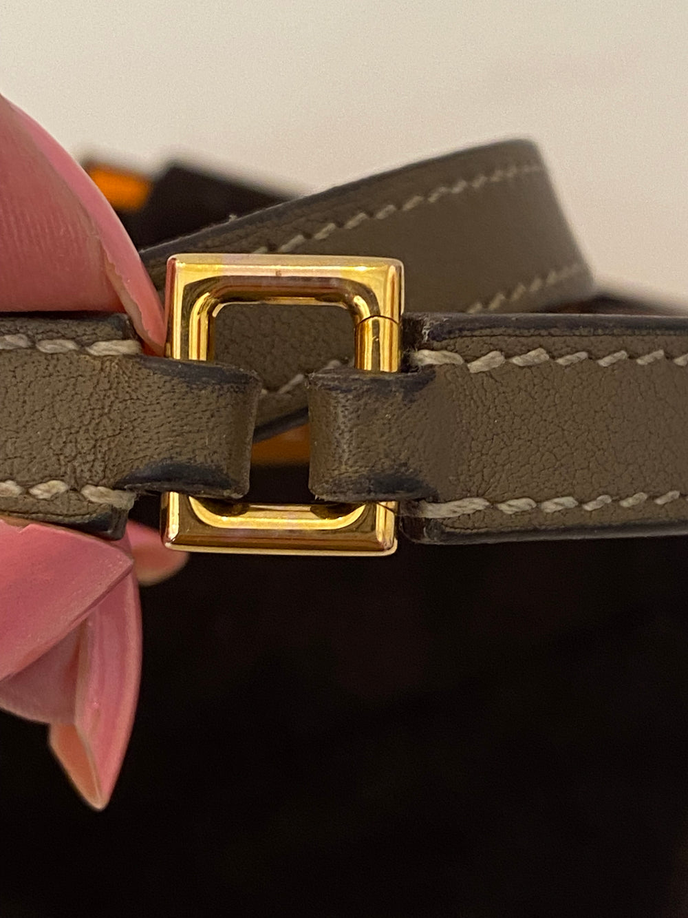 Pre Loved Hermes Rivale Double Tour Etoupe Leather Size M