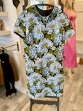 Pre Loved Escada Textured Blue Floral  Dress and Coat Suit UK10 (excellent)