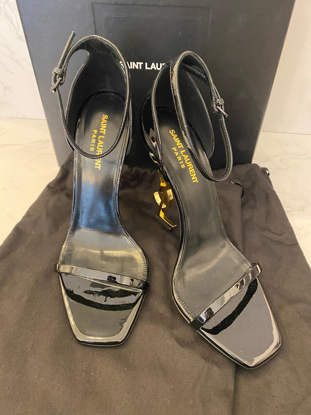 Pre Loved Yves Saint Laurent Opyum Sandals in Black Patent Size uk7