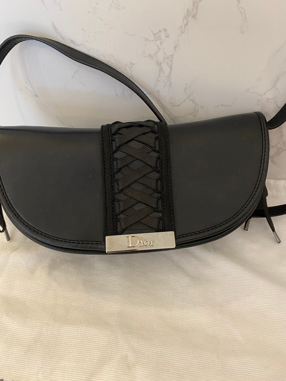 Pre Loved Christian Dior Corset Saddle Bag in Black Leather