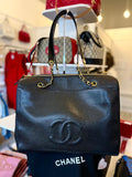 Chanel Deka Coco Mark Large Tote / Travel Bag in black caviar leather