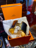Hermes Olympe Gold Tone & Black Calfskin Cuff