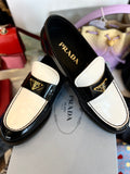 Pre Loved Prada Black & White Leather Loafers size UK5 (New)