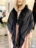Pre Loved Gucci Fur Trimmed Shawl in Grey