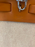 Pre Loved Hermes Toile Interchangeable Her Bag Satchel in Beige Canvas and Tan Leather (pristine - as new ) .