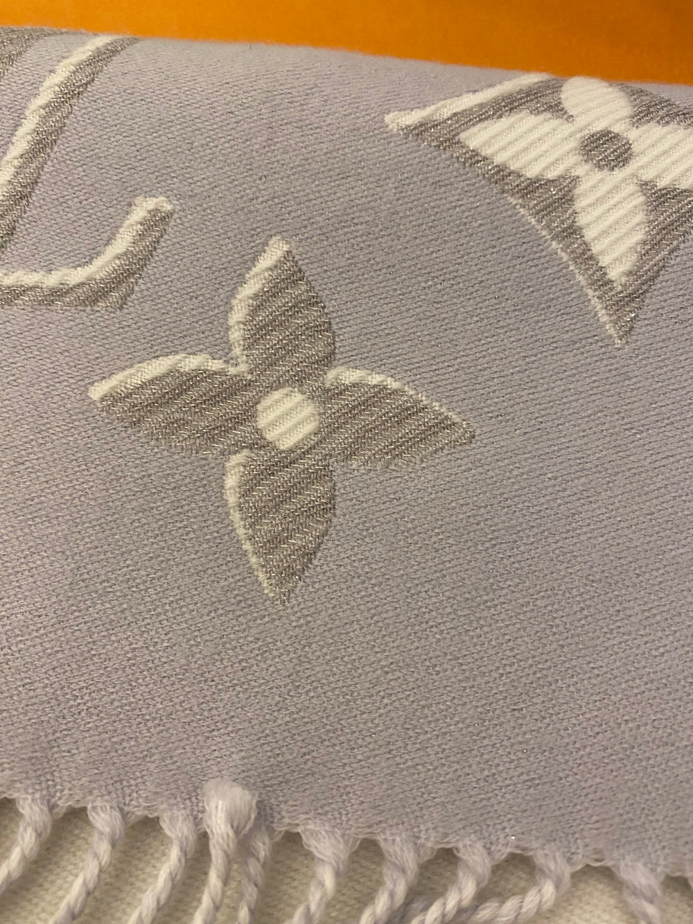 Pre Loved Louis Vuitton Wool & Silk Grey Monogram Scarf - NEW