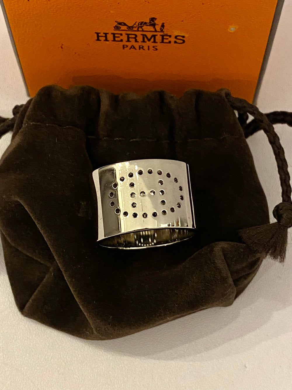 Pre loved Hermes Evelyne Palladium Scarf Ring